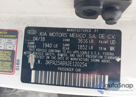 2018 Kia Rio Lx z USA, uszkodzony, nr VIN 3KPA25AB9JE120254